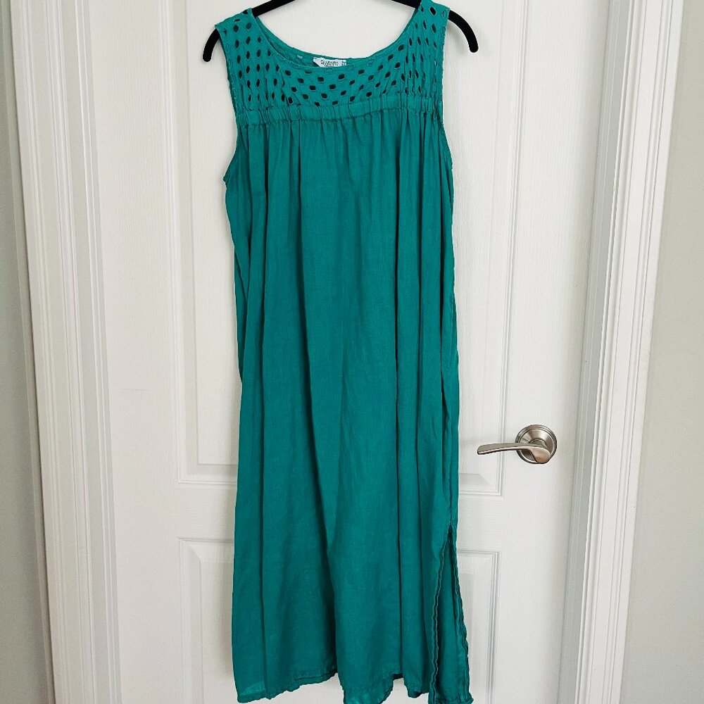 Allegra Masetti Firenze Sleeveless 100% Linen Dress with Eyelet Detail